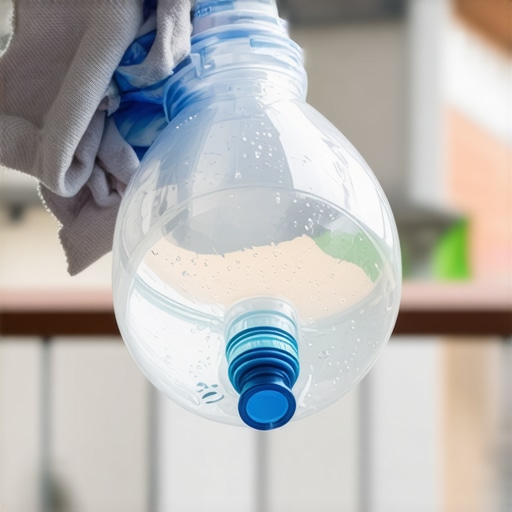 Detaljan prikaz ručno napravljenog sistema za zalivanje biljaka pomoću plastične flaše u saksiji