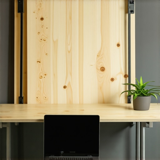 DIY sklopivi radni sto od šperploče Detaljan prikaz sklopivog radnog stola montiranog na zid u malom stanu