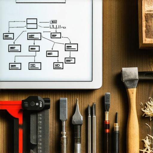 Digitalno stolarstvo: Spajanje no-code alata sa zanatskom preciznošću Tablet sa dijagramom automatizacije pored stolarskog alata na radnom stolu