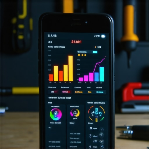 Aplikacija za budžet na telefonu prikazuje grafikone potrošnje i uštede u modernom okruženju.