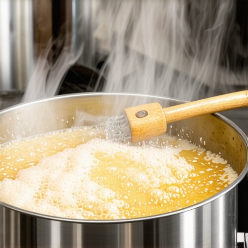 Domaće pivo u inox loncu proces kuvanja Kuvanje domaće sladovine u velikom metalnom loncu na plinskom šporetu