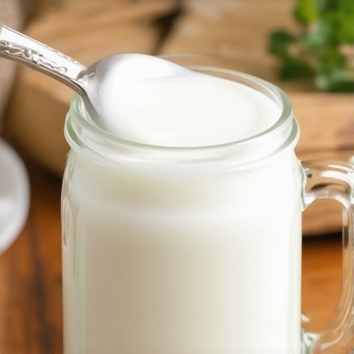 Gusti domaci jogurt u staklenoj tegli na drvenom stolu