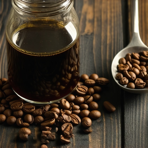 Teglica sa domaćim melemom od kafe i zrna kafe na drvenom stolu