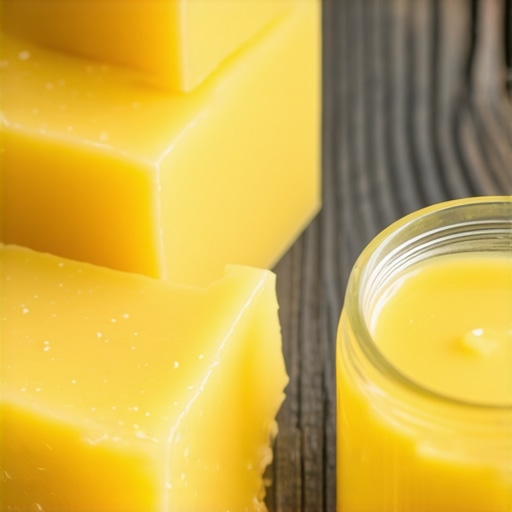 Sirovi pčelinji vosak i gotov domaći sjaj za usne na drvenom stolu