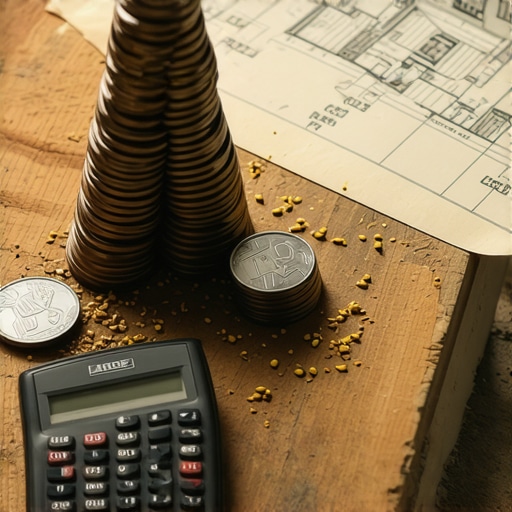 Investicioni plan i kovanice na drvenom stolu sa alatom