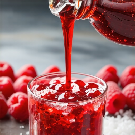 Gusti crveni sok od maline bez kuvanja u staklenoj flaši