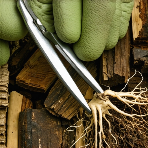 Osoba makazama uklanja truo koren sa orhideje iznad stola sa borovom korom