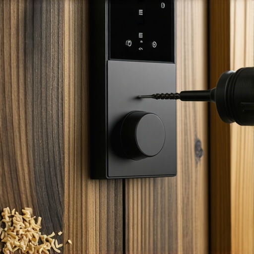 Moderna pametna brava na starim drvenim vratima u procesu ugradnje