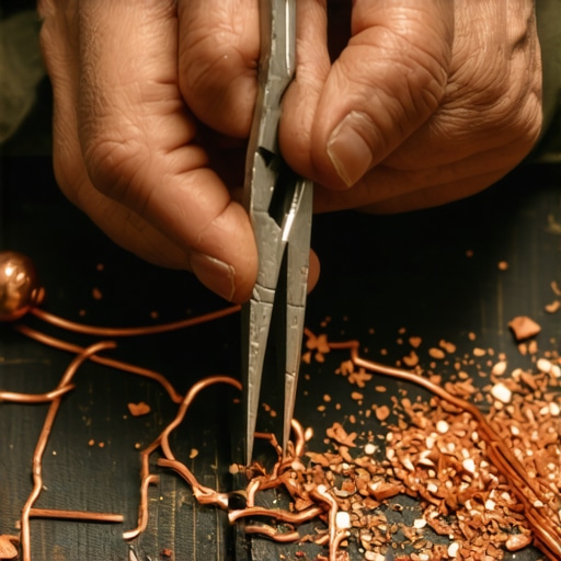 Detaljan prikaz savijanja bakarne žice kleštima za izradu nakita