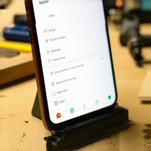 Izrada mobilne aplikacije bez koda na radnom stolu Mobilni interfejs kviz aplikacije u izradi na drvenom stolu
