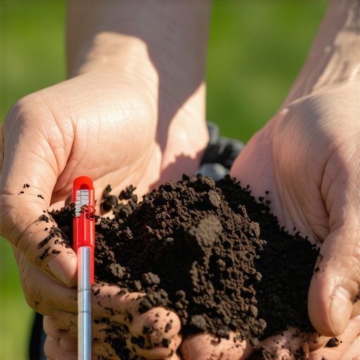 Ruke baštovana drže sondu za zemlju i kompost