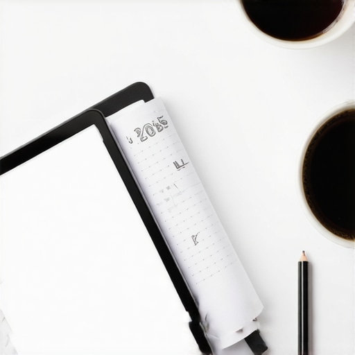 Digitalni tablet sa dizajnom planera pored šolje kafe i fizičkog planera na drvenom stolu