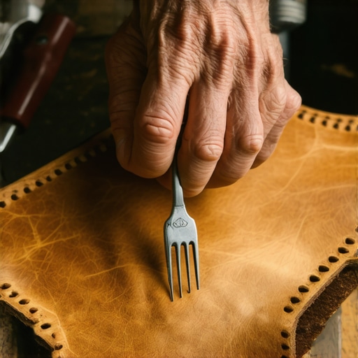 Obeležavanje kože viljuškom za ručno šivenje Ručno obeležavanje rupa na koži bez mašine pomoću viljuške