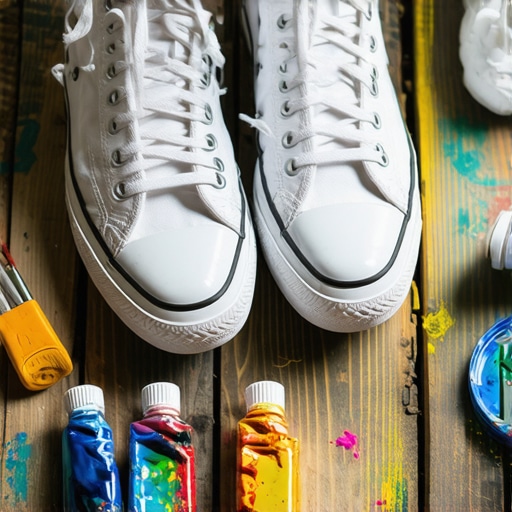 Oslikavanje platnenih patika akrilnim bojama Proces ručnog oslikavanja belih platnenih patika na radnom stolu