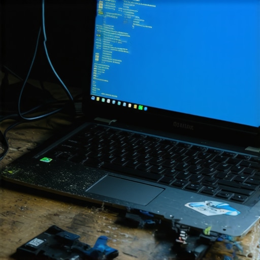 Stari laptop na radnom stolu tokom instalacije Linuxa