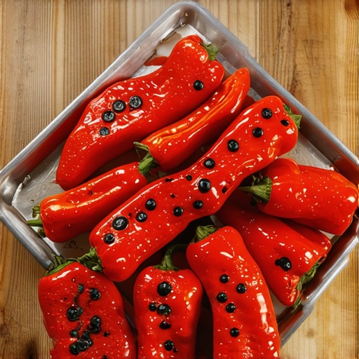 Savršeno pečene crvene paprike sa mehurićima na kožici