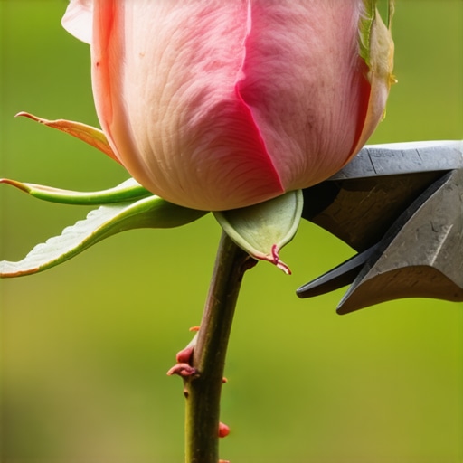 Detaljan prikaz orezivanja ruže pod uglom od 45 stepeni iznad pupoljka