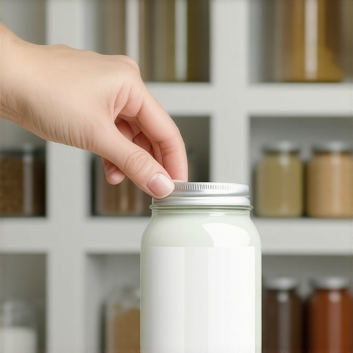 Pravilno lepljenje DIY nalepnice na teglu Ruke koje lepe nalepnicu na teglu i istiskuju mehuriće vazduha