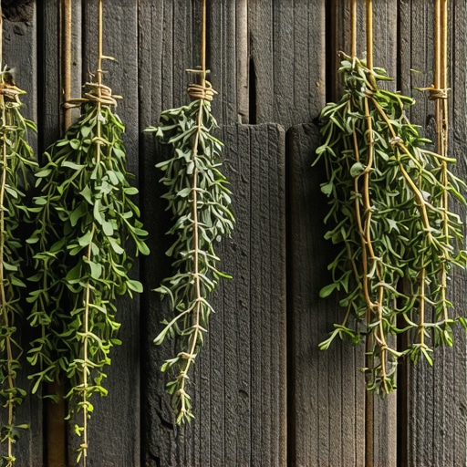 Suva majčina dušica na drvenom ramu u hladovini za čaj