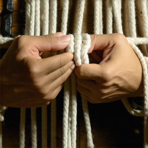 Ruke majstora zatežu pamučni kanap za makrame visilicu