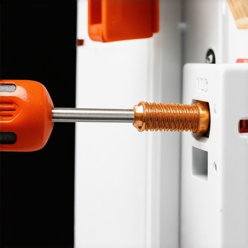 Detaljan prikaz zatezanja bakarnih žica u električnoj utičnici izolovanih odvijačem