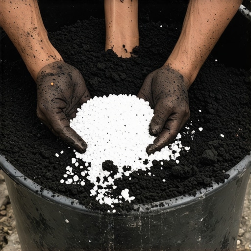 Mešanje zemlje, perlita i komposta u velikoj kanti za sadnju paradajza