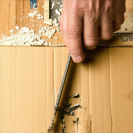 Sečenje kartona skalpelom na drvenom stolu