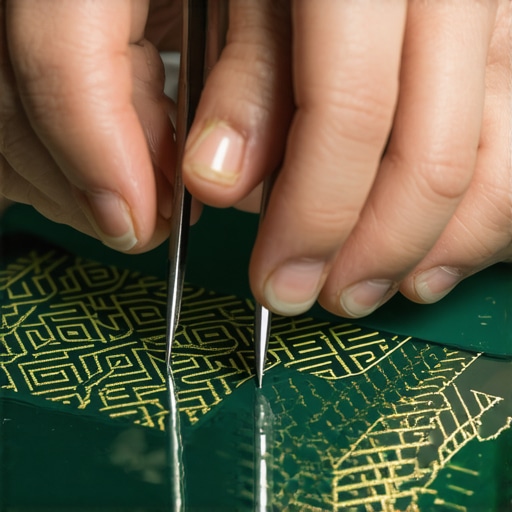 Detaljan prikaz sečenja teksturirane polimerne gline skalpelom na staklenoj podlozi.