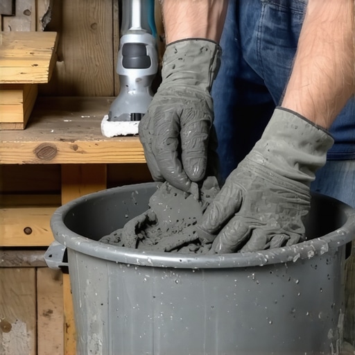 Priprema betonske smese za saksiju od peškira Ruke u rukavicama potapaju peškir u tečni cement za DIY saksiju