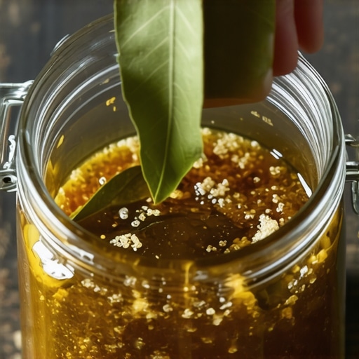 Ručno mrvljenje lovorovog lista u teglu sa medom i šećerom za prirodni sirup protiv kašlja