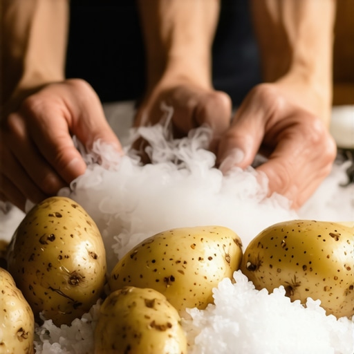 Ruke ljušte vreli pečeni krompir za pripremu domaćih njoka