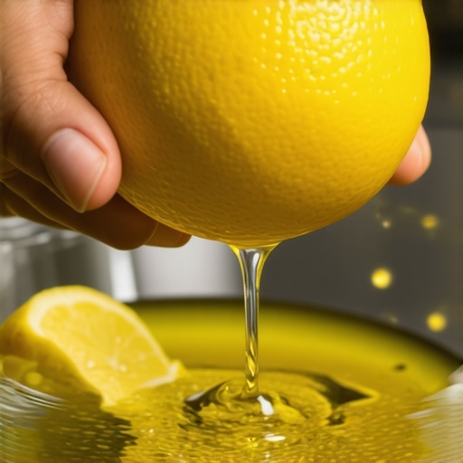 Prirodno jačanje noktiju limunom i uljem Ruka cedi limun u staklenu posudu sa maslinovim uljem za tretman noktiju