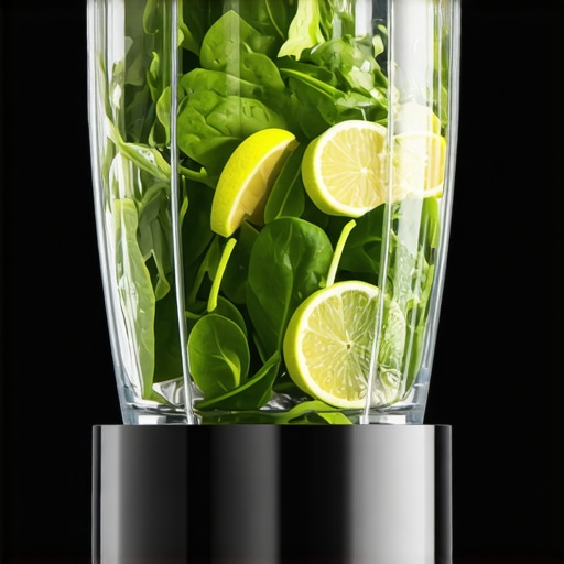 Svež zeleni sok od spanaća i limuna u blenderu tokom pripreme