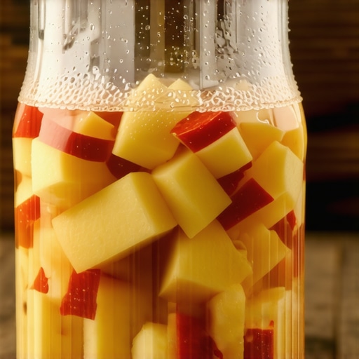 Tegla sa jabukama i vodom koja fermentira stvarajući mehuriće prirodnog kvasca