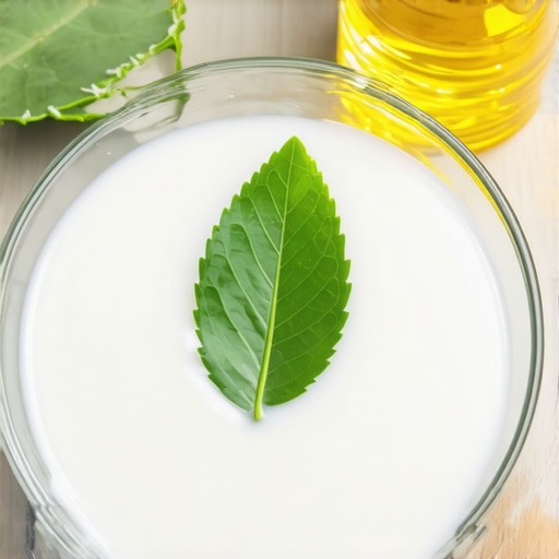 Proces pravljenja domaćeg losiona od aloje Domaći beli losion u staklenoj posudi sa listom aloje pored