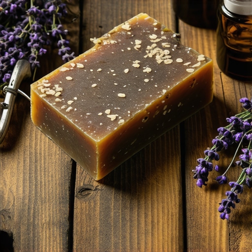 Ručno pravljeni sapun od lavande na drvenom stolu sa sušenim cvećem