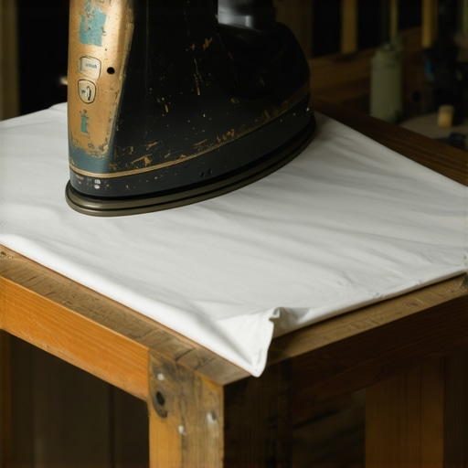 Krupni kadar peglanja transfer papira na majicu u radionici