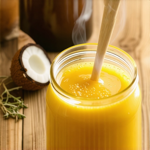 Topljenje pčelinjeg voska i kokosovog ulja u staklenoj posudi na pari