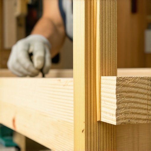 Detaljan prikaz drvenog spoja na polici za alat u radionici