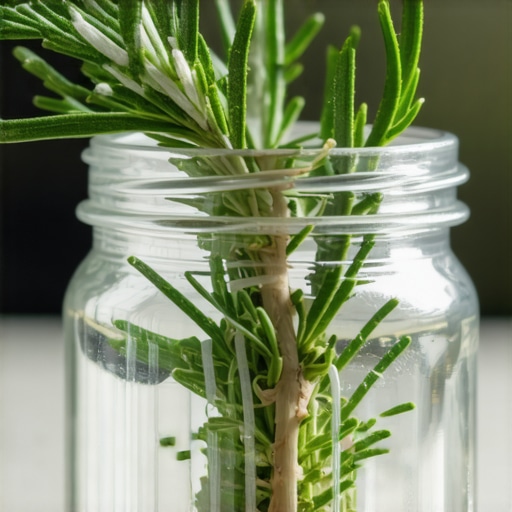 Detaljan prikaz rasta korena ruzmarina u vodi