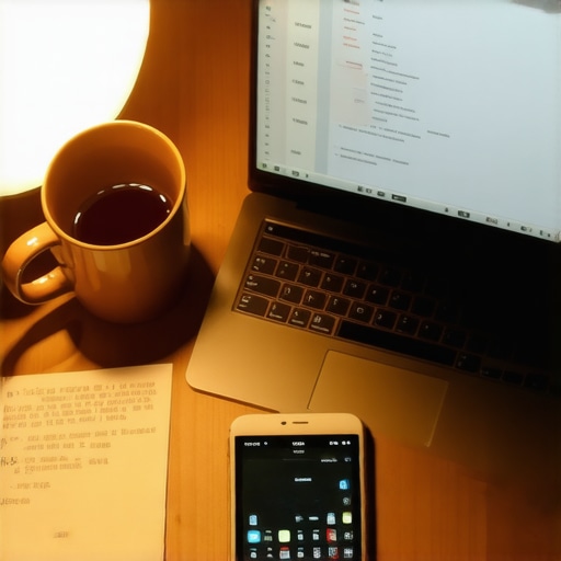 Laptop i kafa na drvenom stolu u mračnoj sobi kao simbol intenzivnog učenja uz AI