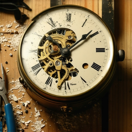 Unutrašnjost starog mehaničkog sata sa zupčanicima na drvenom stolu