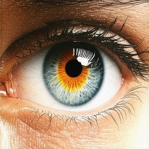 Detaljan crtež ljudskog oka običnom olovkom sa fokusom na teksturu irisa i refleksiju