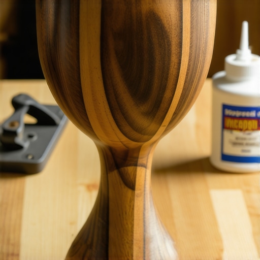 Ručno izrađen drveni trofej na radnom stolu Detaljan prikaz drvenog DIY trofeja sa vidljivom teksturom hrastovine i stolarskim alatom u pozadini.