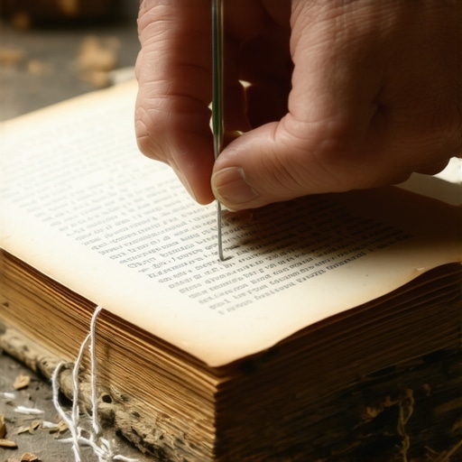 Detaljan prikaz šivenja poveza za unikatnu knjigu uspomena