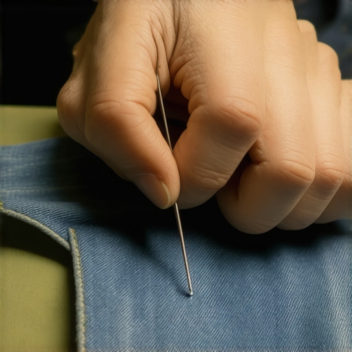 Detaljan prikaz ručnog šivenja ranca od teksasa bez mašine