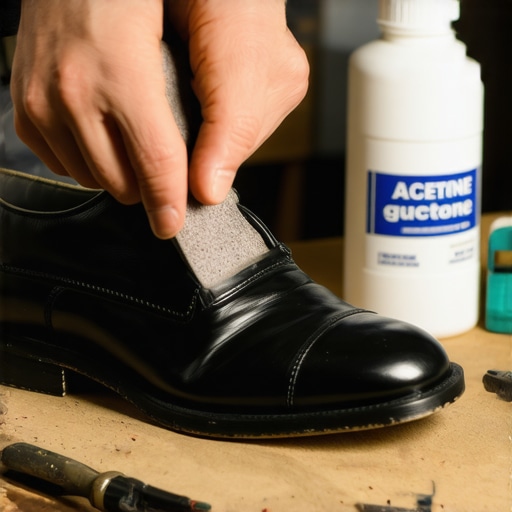Sanding a scuffed leather shoe with fine grit sandpaper