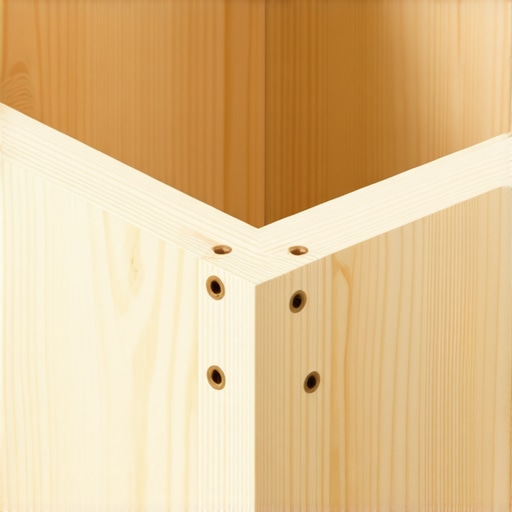 Detaljan prikaz spajanja stranica drvene kutije pomoću unutrašnjih letvica i šrafova.