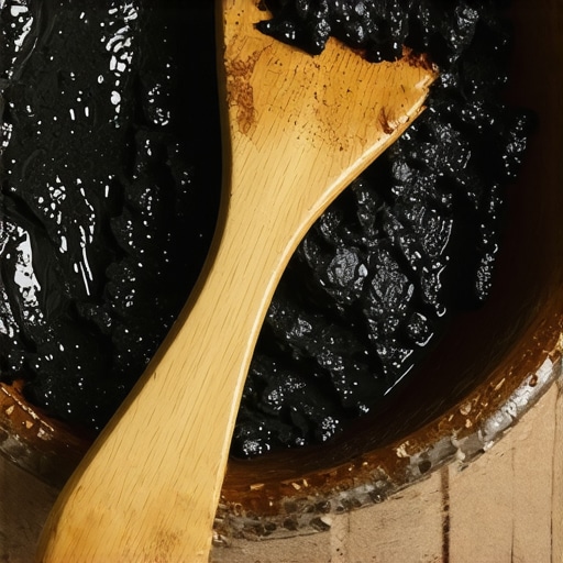 Gusta crna maska za lice od gline i aktivnog uglja u činiji sa drvenom špatulom