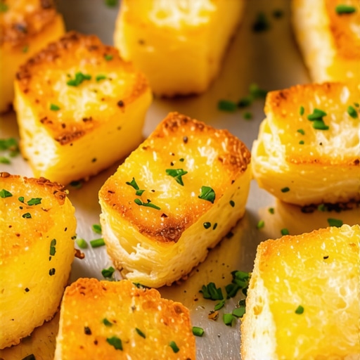 Hrskavi domaći krutoni sa belim lukom na plehu